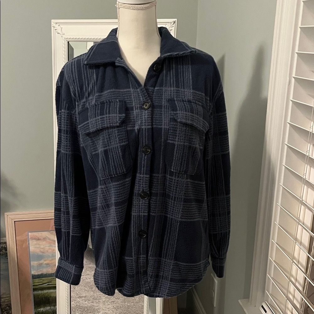 Z Supply Navy and Gray Plaid Button-Down Shirt
